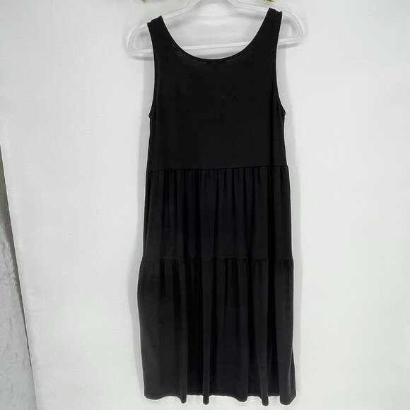 Eileen Fisher Tiered Tank Dress Black XS/TP Minimalist Travel Capsule Lounge - Picture 3 of 6